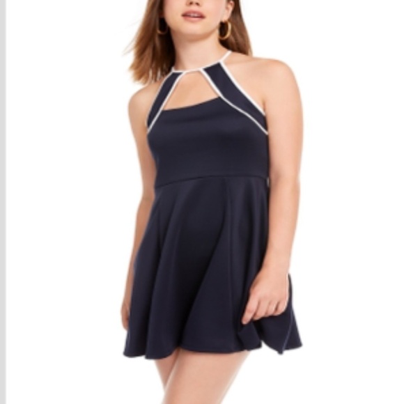 Crystal Doll Navy Colorblock Scuba Halter Dress